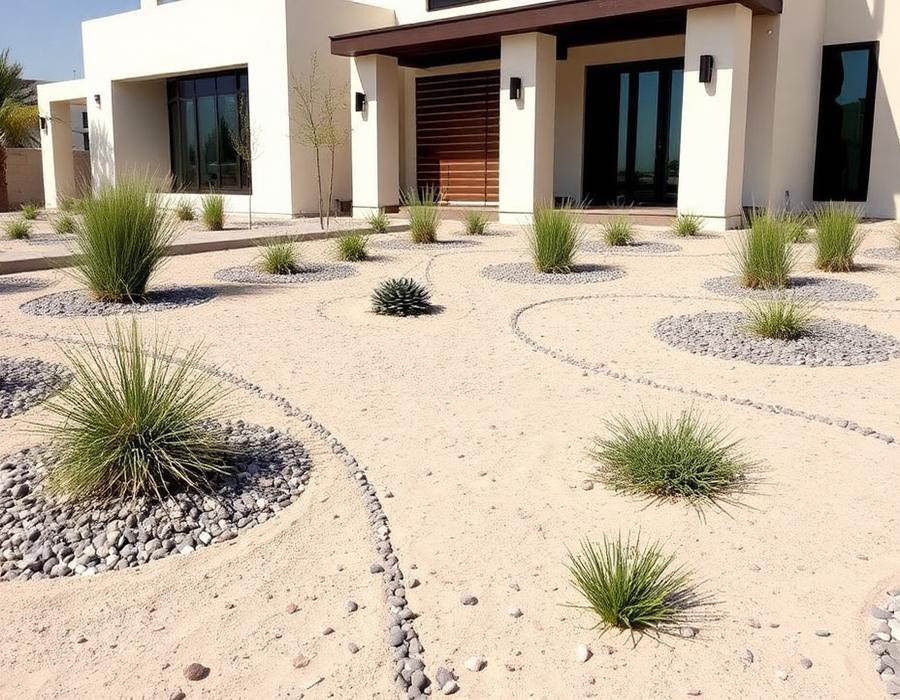 Decorative gravel and sand landscaping